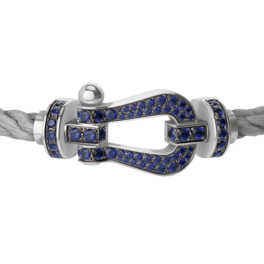 FRED FORCE 10 BRACELET Stainless steel and gold plating WHITE GOLD AND BLUE SAPPHIRES LARGE MODEL
