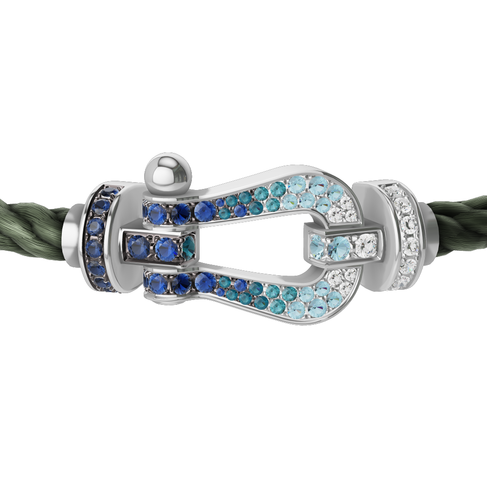FRED FORCE 10 BRACELET LARGE MODEL Stainless steel and gold plating WHITE GOLD DIAMOND PAVED AND COLORED STONES