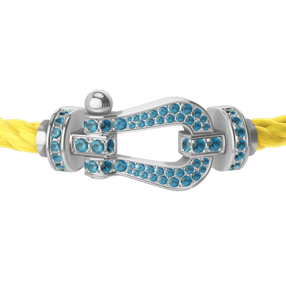 FRED FORCE 10 BRACELET LARGE MODEL Stainless steel and gold plating WHITE GOLD BLUE TOPAZ PAVED