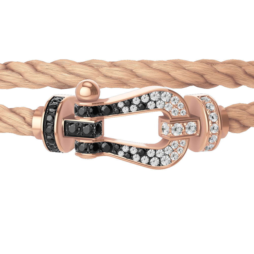 FRED FORCE 10 BRACELET Stainless steel and gold plating PINK GOLD AND BLACK AND WHITE DIAMONDS LARGE MODEL