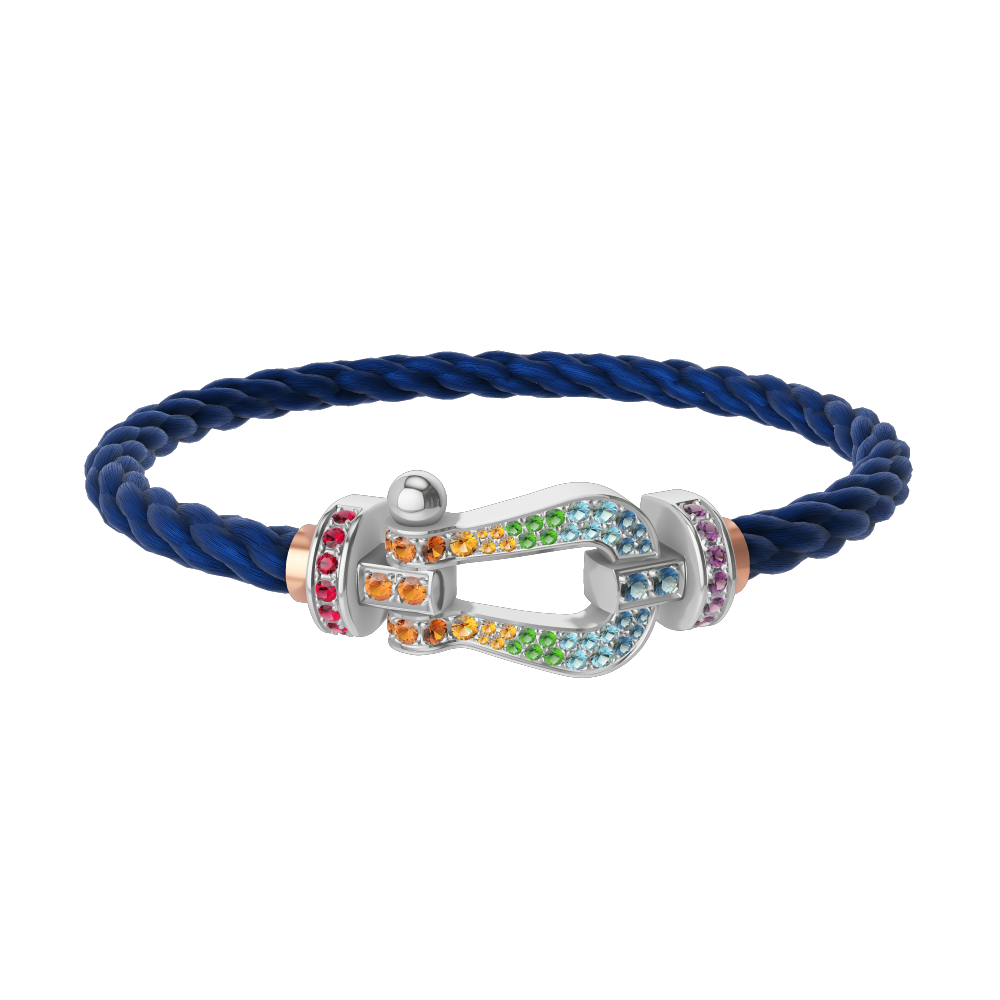 FRED FORCE 10 BRACELET Stainless steel and gold plating WHITE GOLD AND COLORED STONES LARGE MODEL
