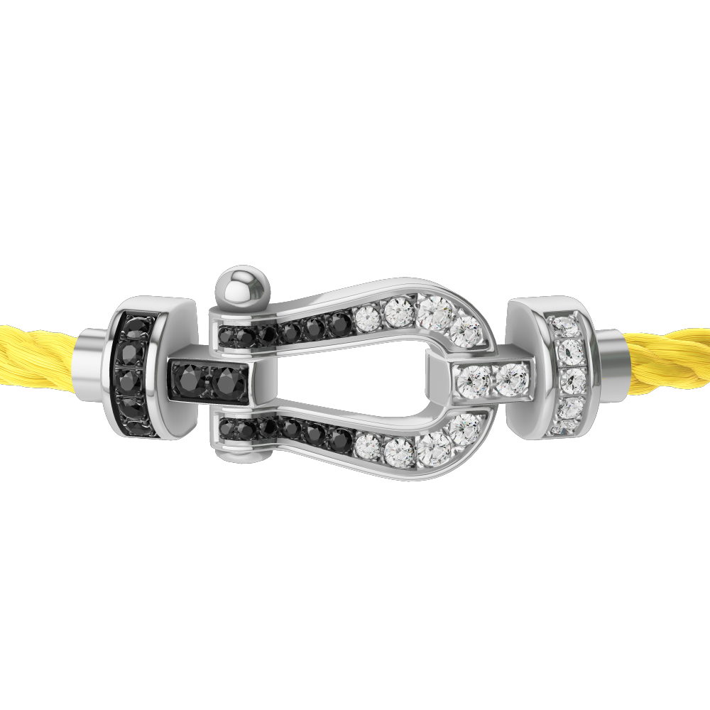 FRED FORCE 10 BRACELET Stainless steel and gold plating WHITE GOLD AND BLACK AND WHITE DIAMONDS MEDIUM MODEL