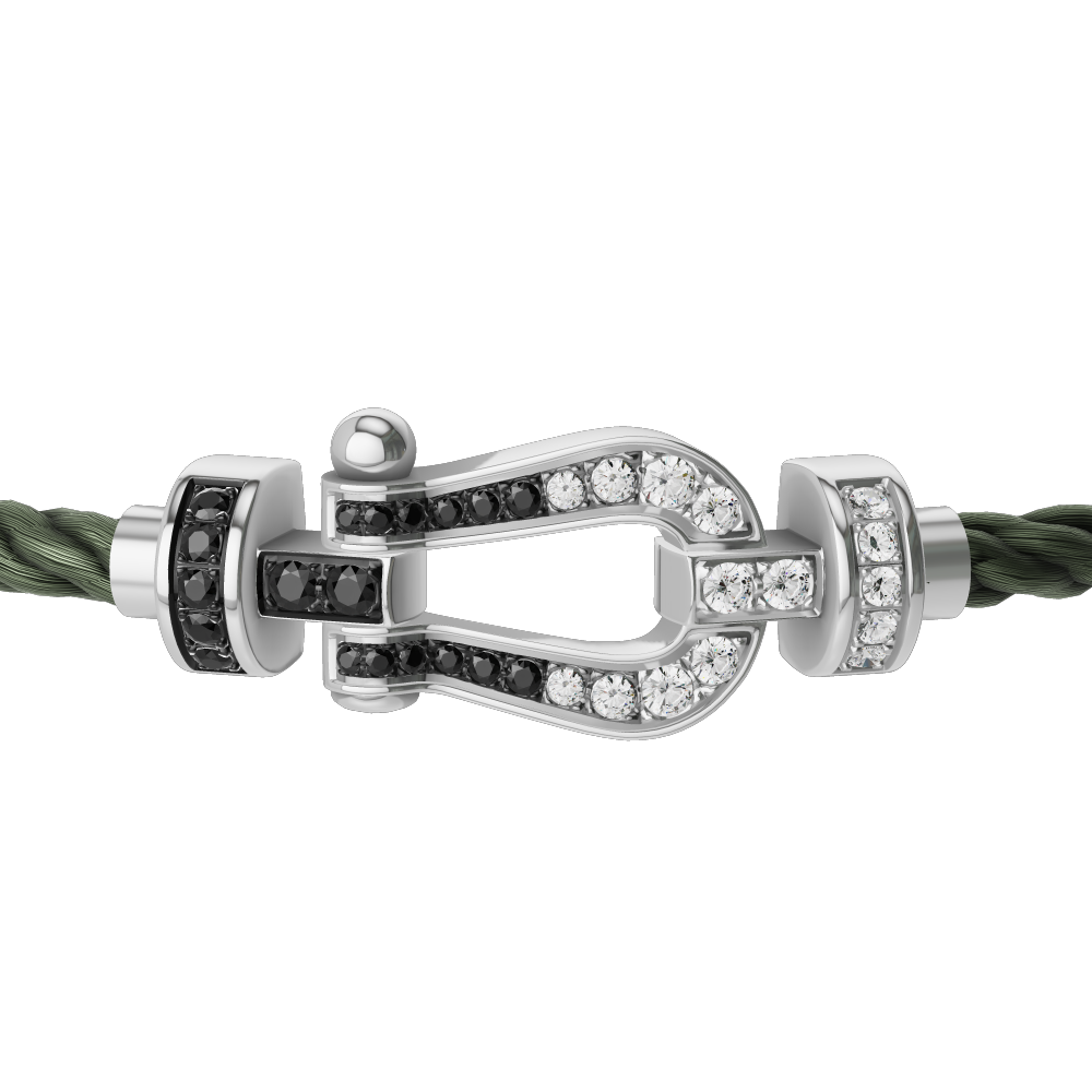 FRED FORCE 10 BRACELET Stainless steel and gold plating WHITE GOLD AND BLACK AND WHITE DIAMONDS MEDIUM MODEL