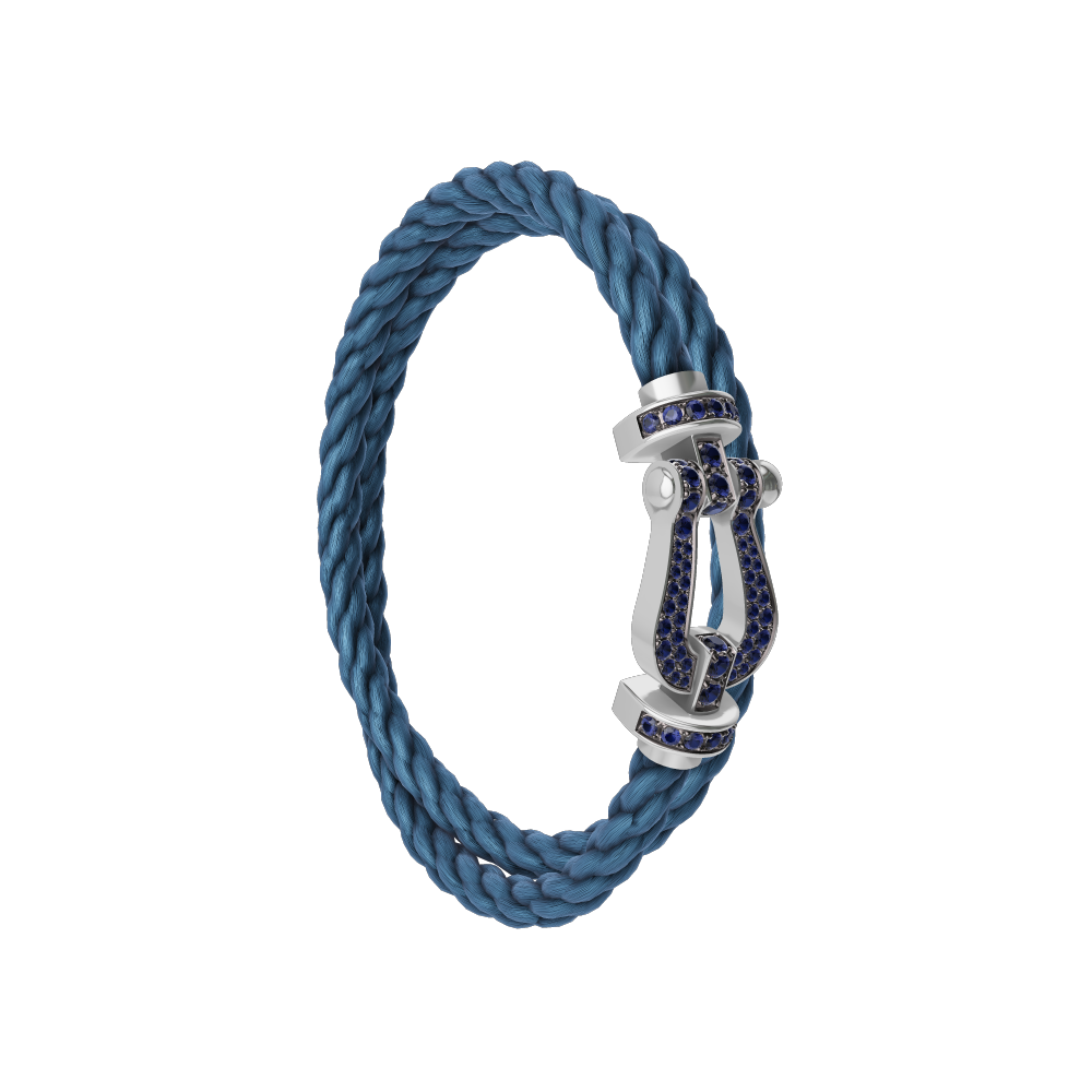 FRED FORCE 10 BRACELET Stainless steel and gold plating WHITE GOLD AND BLUE SAPPHIRES LARGE MODEL