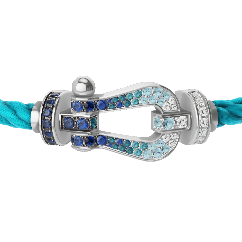 FRED FORCE 10 BRACELET LARGE MODEL Stainless steel and gold plating WHITE GOLD DIAMOND PAVED AND COLORED STONES