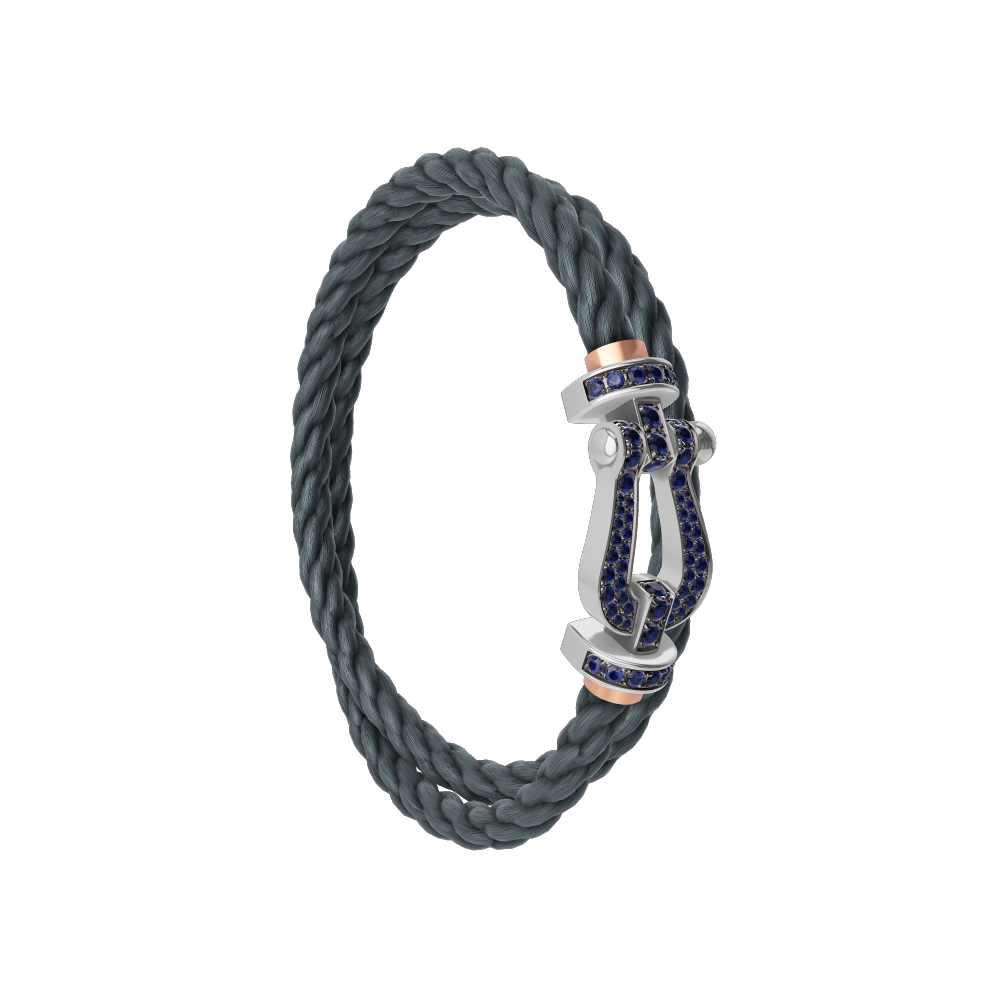 FRED FORCE 10 BRACELET Stainless steel and gold plating WHITE GOLD AND BLUE SAPPHIRES LARGE MODEL