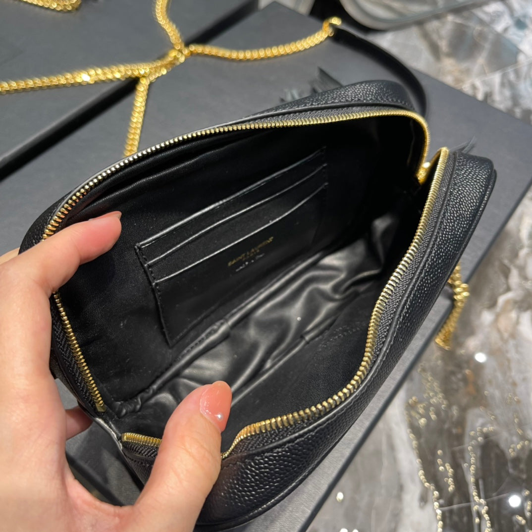 YSL Lou Mini Bag In Quilted  Grain  De Poudre Embossed Leather