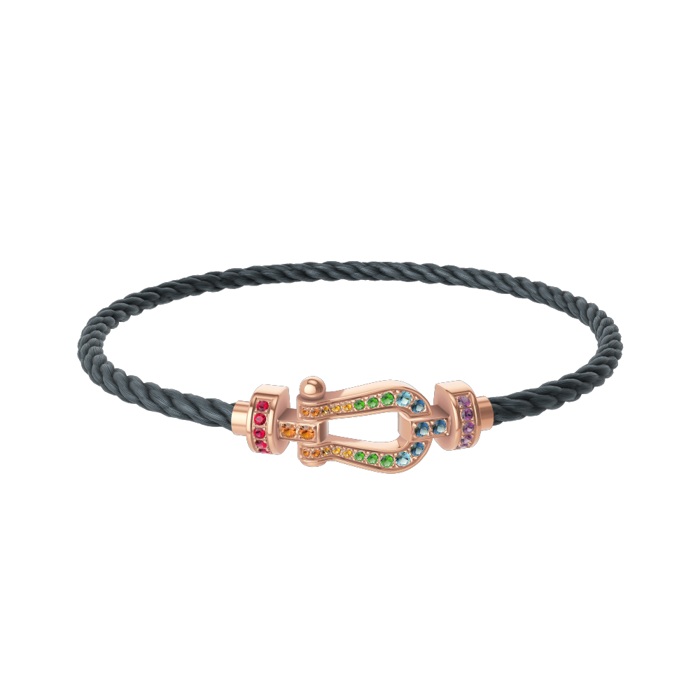 FRED FORCE 10 BRACELET Stainless steel and gold plating PINK GOLD AND COLORED STONES MEDIUM MODEL