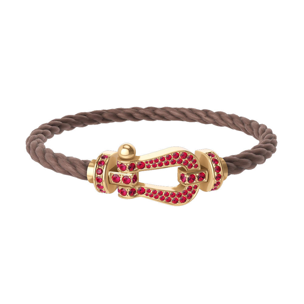 FRED FORCE 10 BRACELET Stainless steel and gold plating YELLOW GOLD AND RUBIS LARGE MODEL