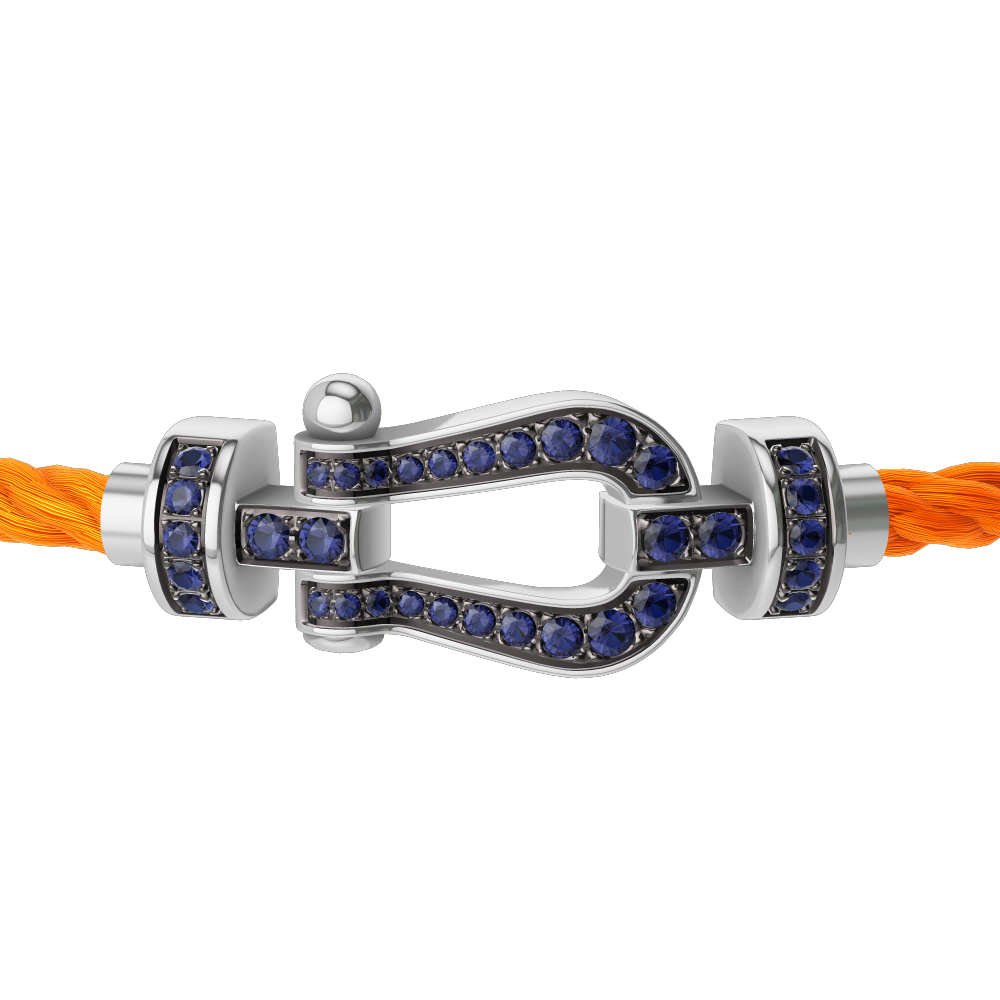 FRED FORCE 10 BRACELET Stainless steel and gold plating WHITE GOLD AND BLUE SAPPHIRES MEDIUM MODEL