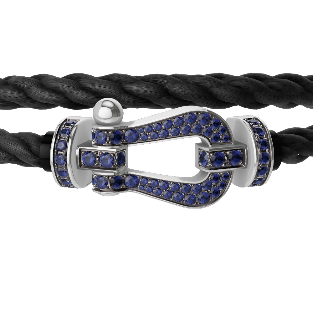 FRED FORCE 10 BRACELET Stainless steel and gold plating WHITE GOLD AND BLUE SAPPHIRES LARGE MODEL