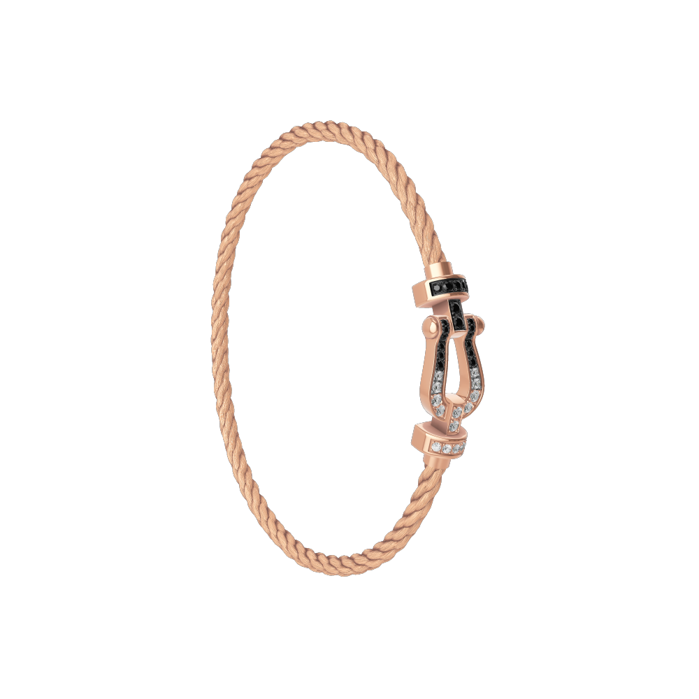 FRED FORCE 10 BRACELET Stainless steel and gold plating PINK GOLD AND BLACK AND WHITE DIAMONDS MEDIUM MODEL