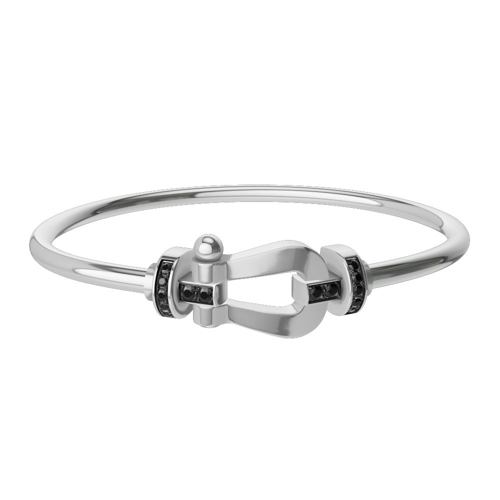 FRED FORCE 10 BRACELET Stainless steel and gold plating WHITE GOLD AND BLACK DIAMONDS LARGE MODEL