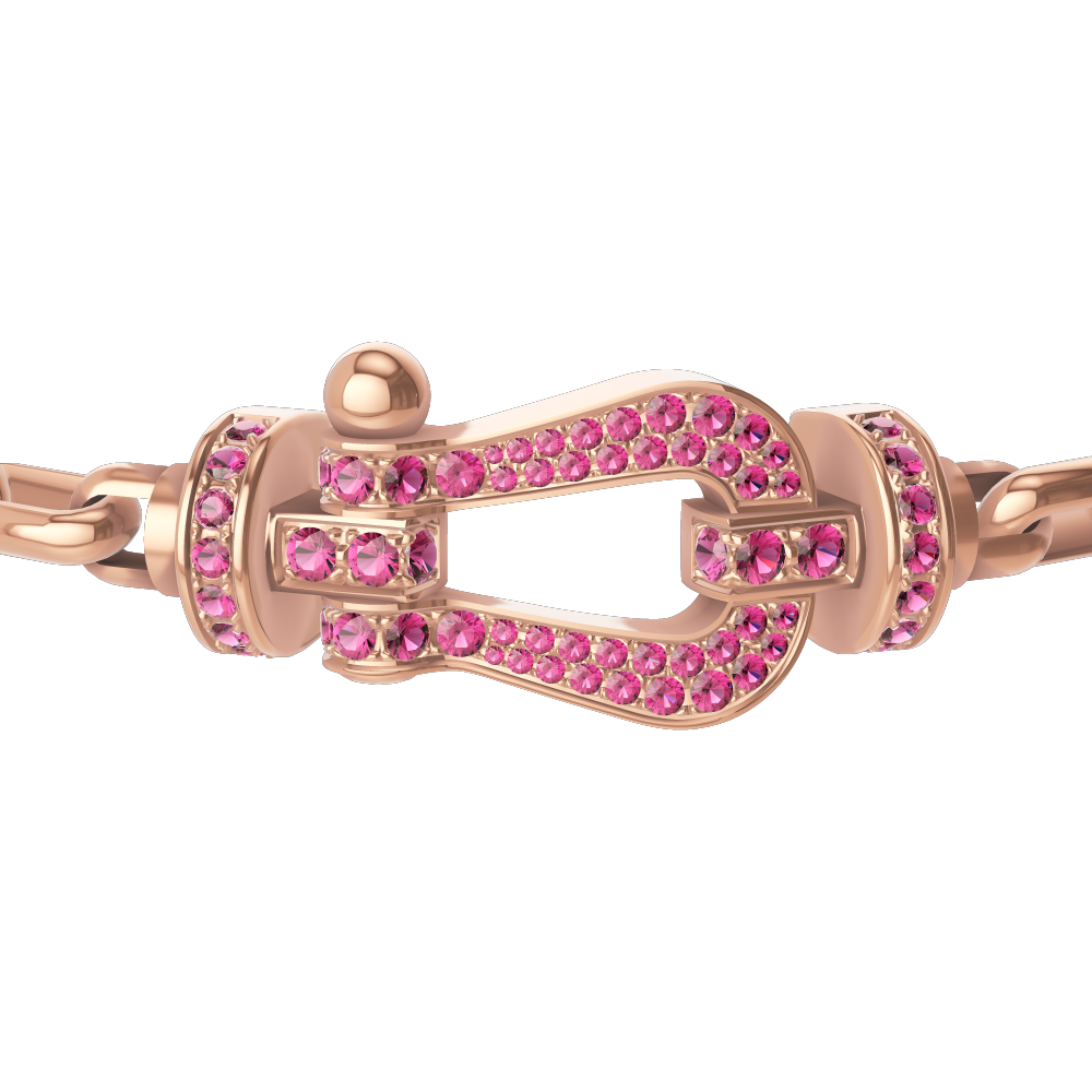 FRED FORCE 10 BRACELET Stainless steel and gold plating PINK GOLD AND PINK SAPPHIRES LARGE MODEL