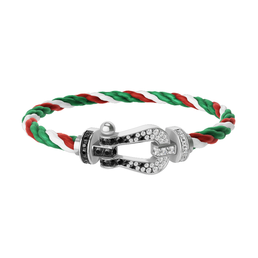 FRED FORCE 10 BRACELET Stainless steel and gold plating WHITE GOLD AND BLACK AND WHITE DIAMONDS LARGE MODEL