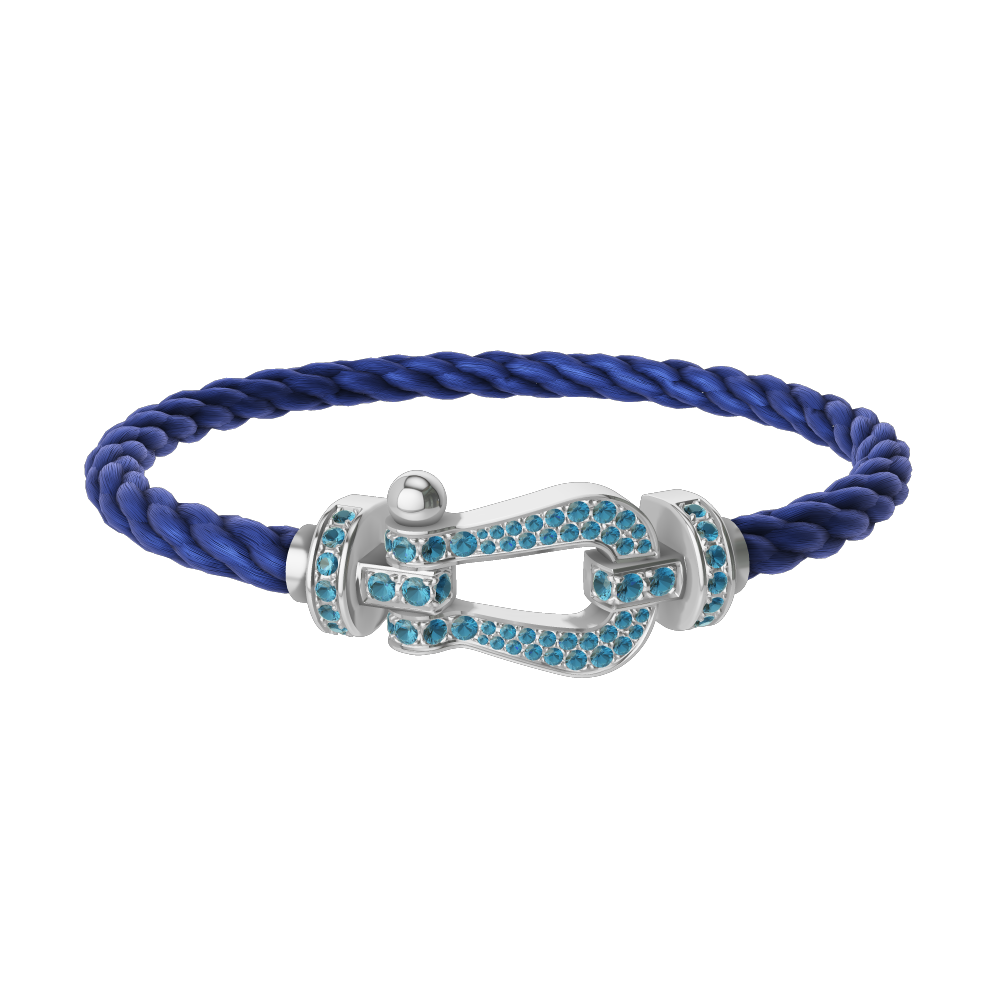 FRED FORCE 10 BRACELET LARGE MODEL Stainless steel and gold plating WHITE GOLD BLUE TOPAZ PAVED