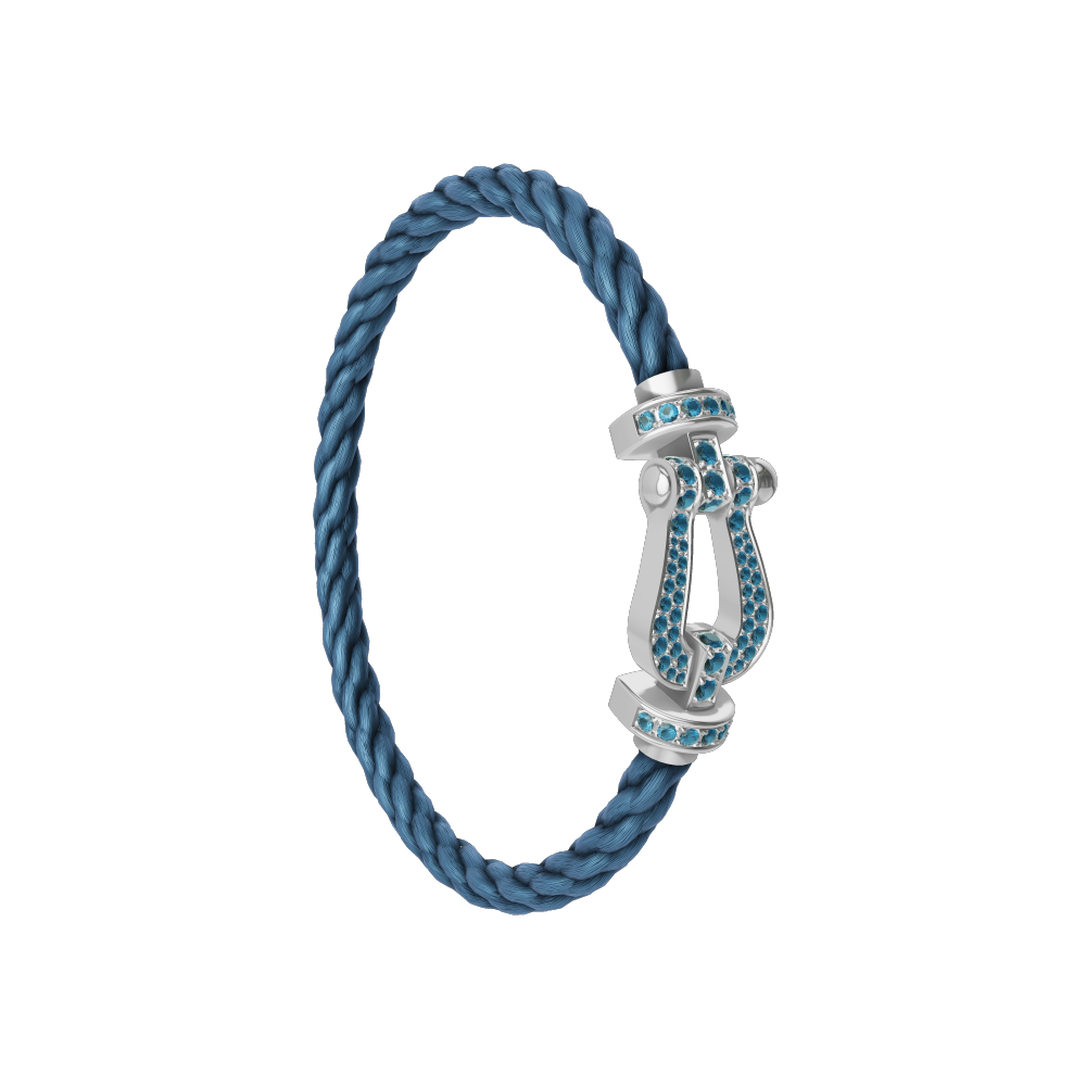 FRED FORCE 10 BRACELET LARGE MODEL Stainless steel and gold plating WHITE GOLD BLUE TOPAZ PAVED