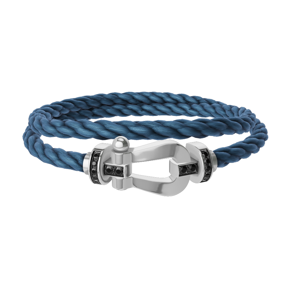 FRED FORCE 10 BRACELET Stainless steel and gold plating WHITE GOLD AND BLACK DIAMONDS LARGE MODEL