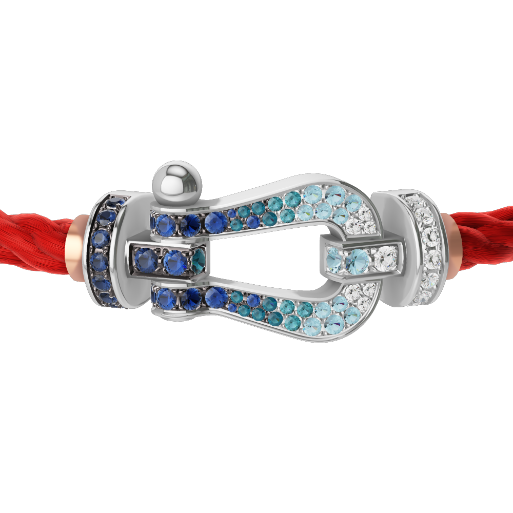 FRED FORCE 10 BRACELET LARGE MODEL Stainless steel and gold plating WHITE GOLD DIAMOND PAVED AND COLORED STONES