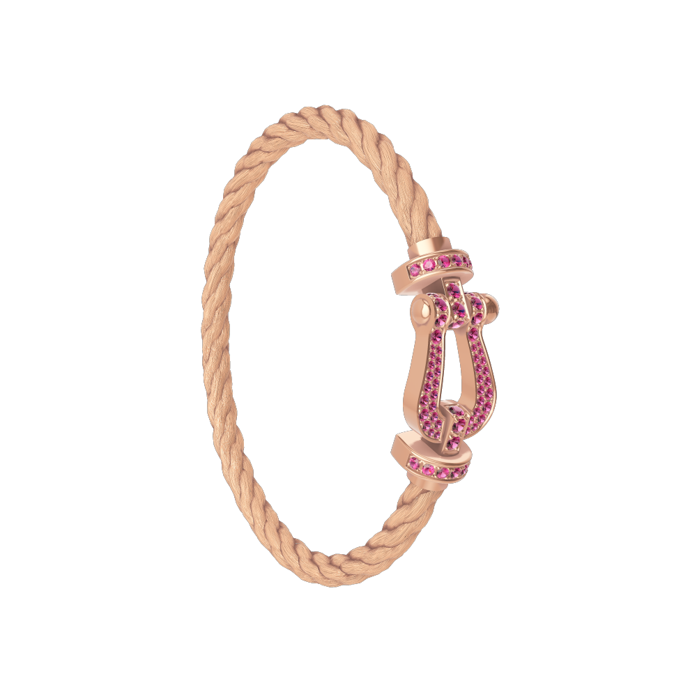 FRED FORCE 10 BRACELET Stainless steel and gold plating PINK GOLD AND PINK SAPPHIRES LARGE MODEL