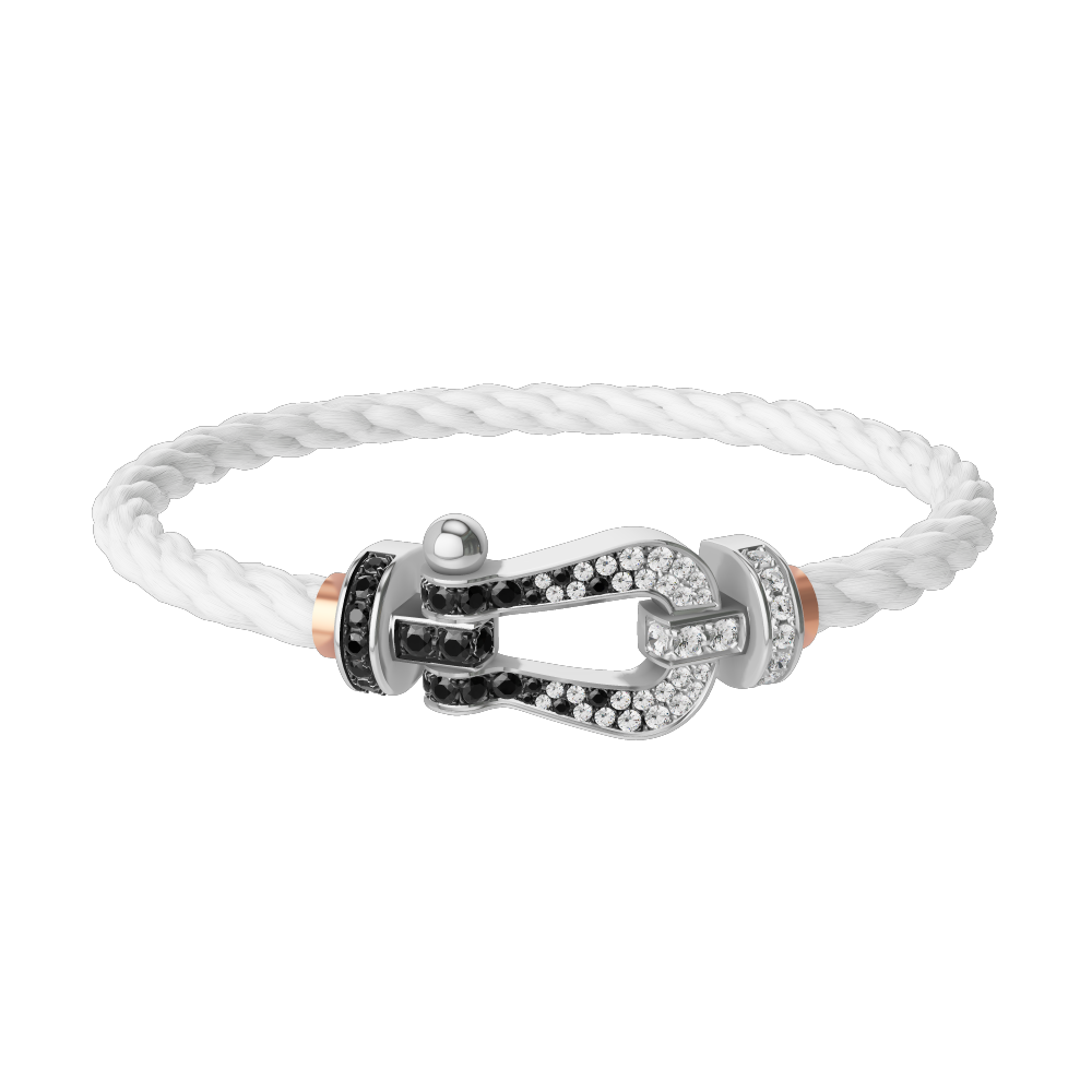FRED FORCE 10 BRACELET Stainless steel and gold plating WHITE GOLD AND BLACK AND WHITE DIAMONDS LARGE MODEL
