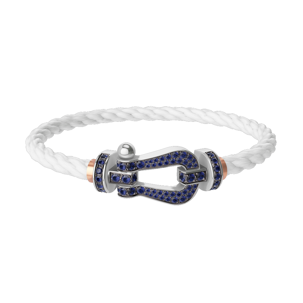 FRED FORCE 10 BRACELET Stainless steel and gold plating WHITE GOLD AND BLUE SAPPHIRES LARGE MODEL
