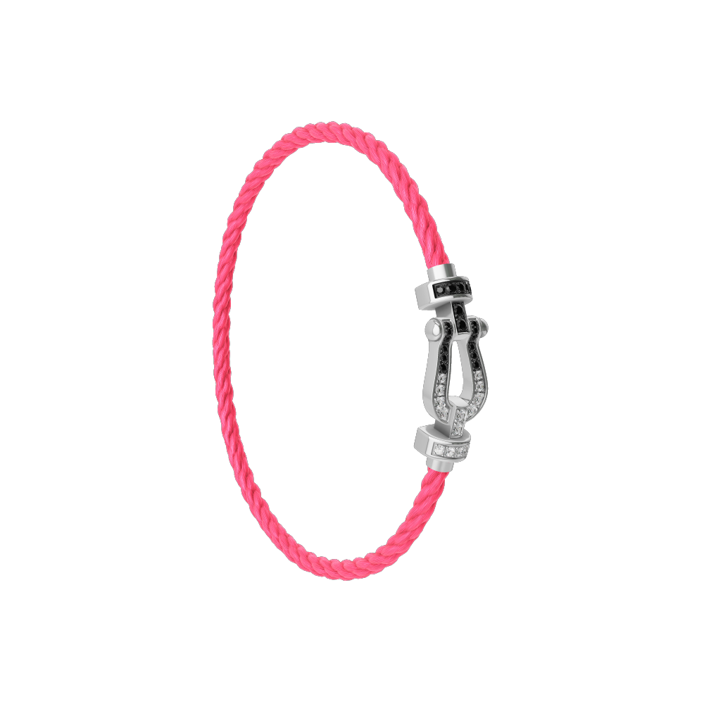 FRED FORCE 10 BRACELET Stainless steel and gold plating WHITE GOLD AND BLACK AND WHITE DIAMONDS MEDIUM MODEL