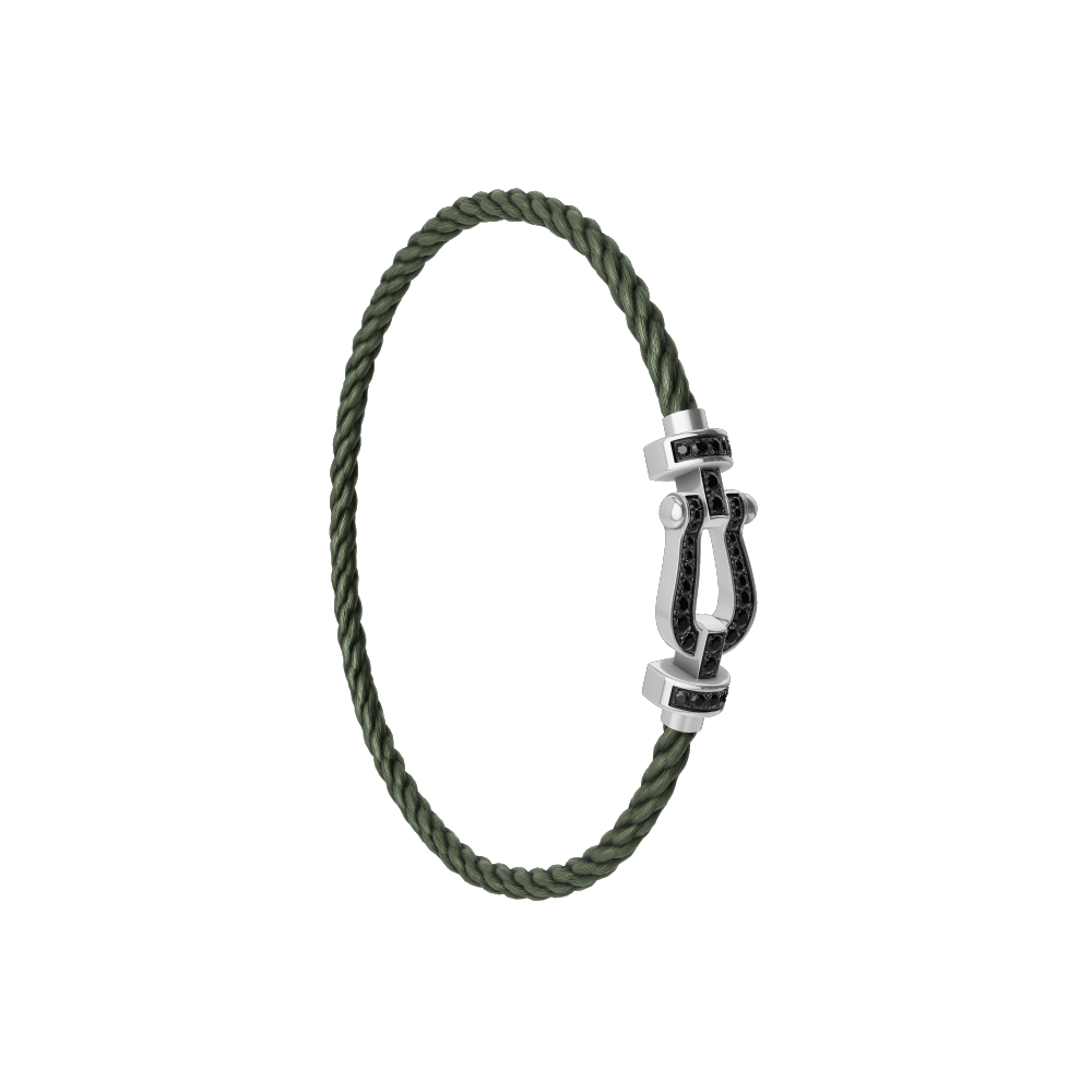 FRED FORCE 10 BRACELET Stainless steel and gold plating WHITE GOLD AND BLACK DIAMONDS MEDIUM MODEL