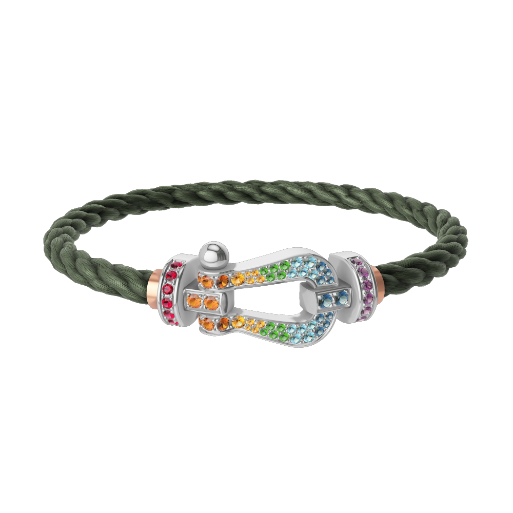 FRED FORCE 10 BRACELET Stainless steel and gold plating WHITE GOLD AND COLORED STONES LARGE MODEL