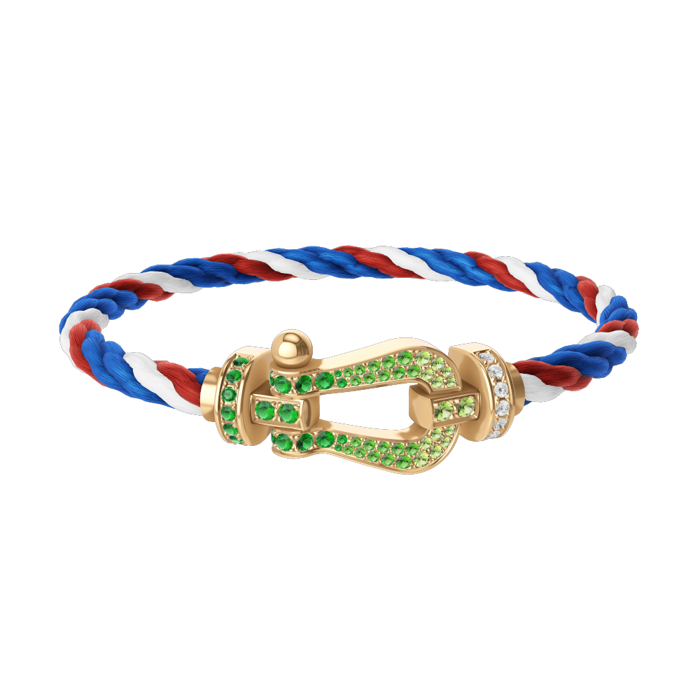 FRED FORCE 10 BRACELET Stainless steel and gold plating YELLOW GOLD AND COLORED STONES LARGE MODEL