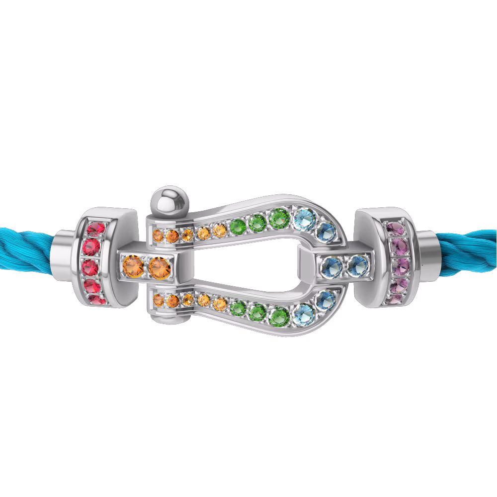 FRED FORCE 10 BRACELET MEDIUM MODEL IN Stainless steel and gold plating WHITE GOLD AND COLOURED STONES