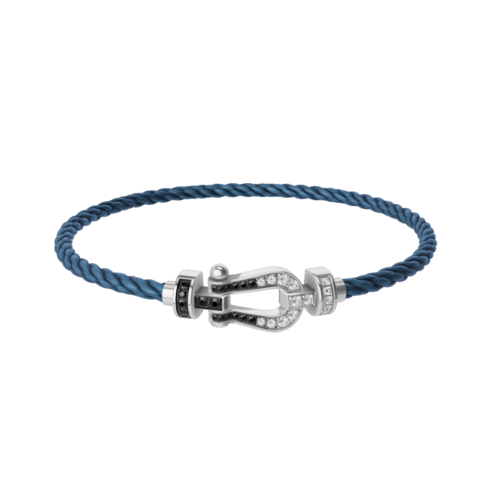 FRED FORCE 10 BRACELET Stainless steel and gold plating WHITE GOLD AND BLACK AND WHITE DIAMONDS MEDIUM MODEL