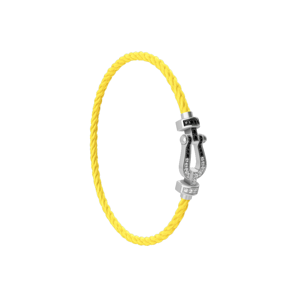 FRED FORCE 10 BRACELET Stainless steel and gold plating WHITE GOLD AND BLACK AND WHITE DIAMONDS MEDIUM MODEL