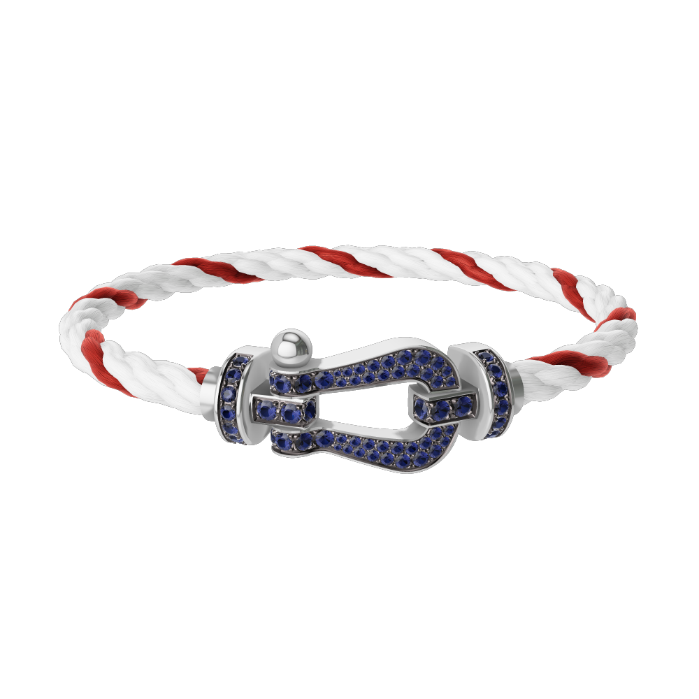 FRED FORCE 10 BRACELET Stainless steel and gold plating WHITE GOLD AND BLUE SAPPHIRES LARGE MODEL