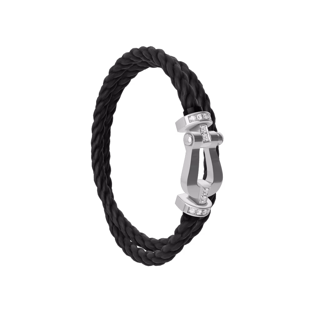 FRED FORCE 10 BRACELET Stainless steel and gold plating WHITE GOLD AND DIAMONDS LARGE MODEL