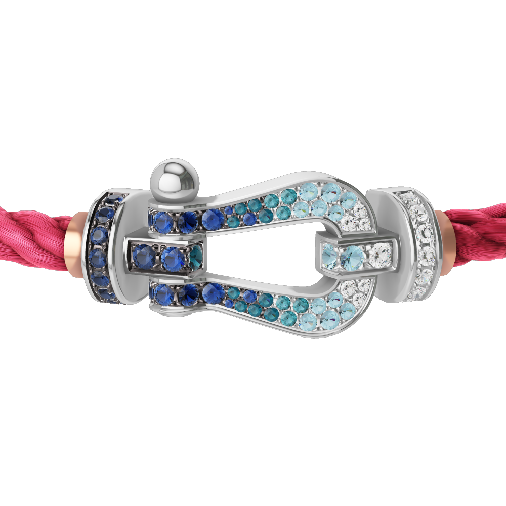 FRED FORCE 10 BRACELET LARGE MODEL Stainless steel and gold plating WHITE GOLD DIAMOND PAVED AND COLORED STONES