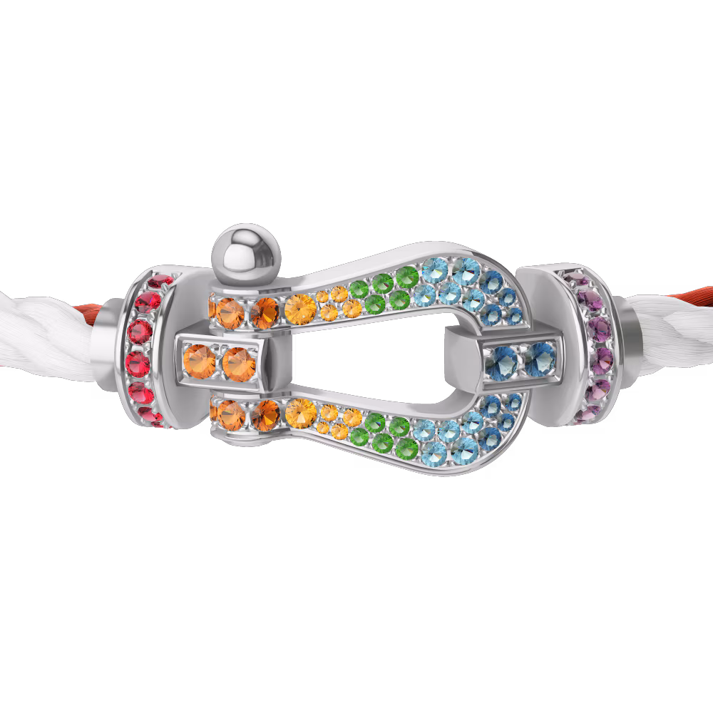 FRED FORCE 10 BRACELET Stainless steel and gold plating WHITE GOLD AND COLORED STONES LARGE MODEL