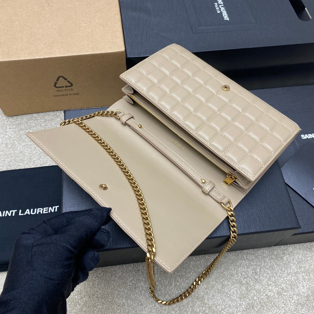 YSL Cassandre Matelassé Carré Chain Wallet IN Lambskin