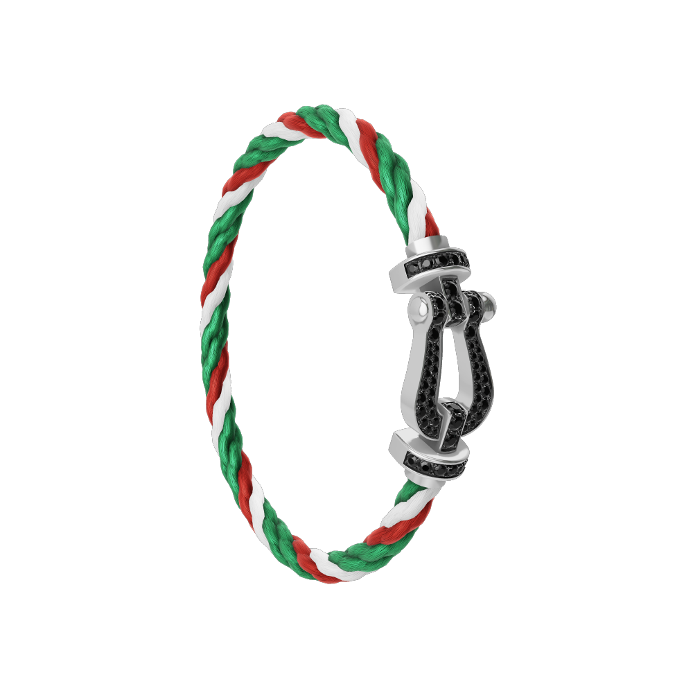 FRED FORCE 10 BRACELET Stainless steel and gold plating WHITE GOLD AND BLACK DIAMONDS LARGE MODEL