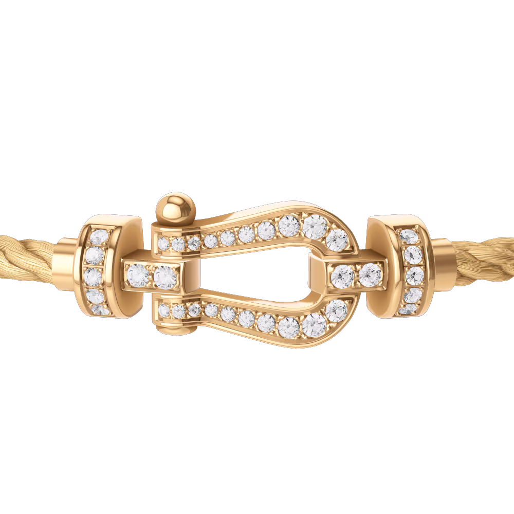 FRED FORCE 10 BRACELET Stainless steel and gold plating YELLOW GOLD AND DIAMONDS MEDIUM MODEL