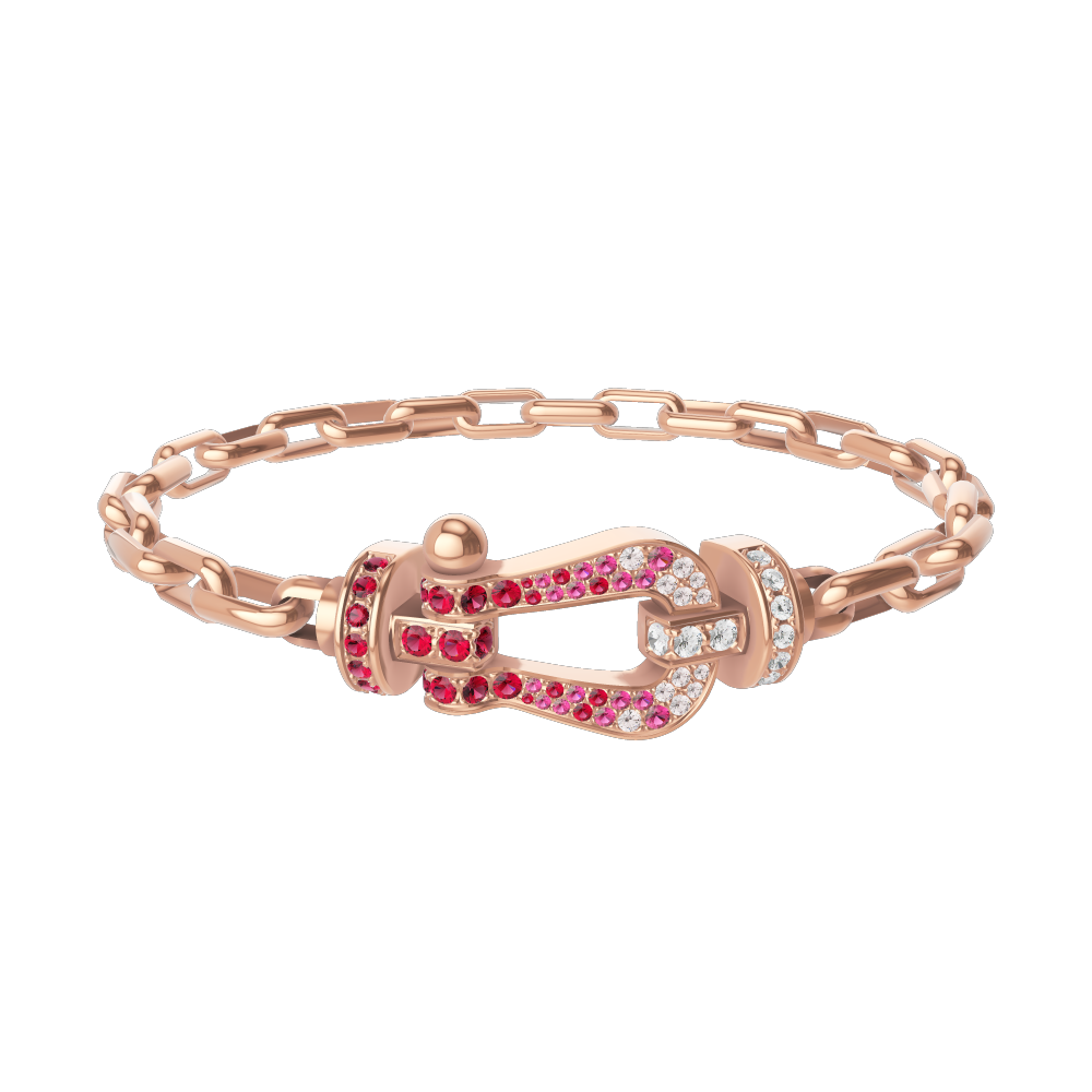 FRED FORCE 10 BRACELET Stainless steel and gold plating PINK GOLD AND SAPPHIRE, RUBIES, DIAMONDS LARGE MODEL