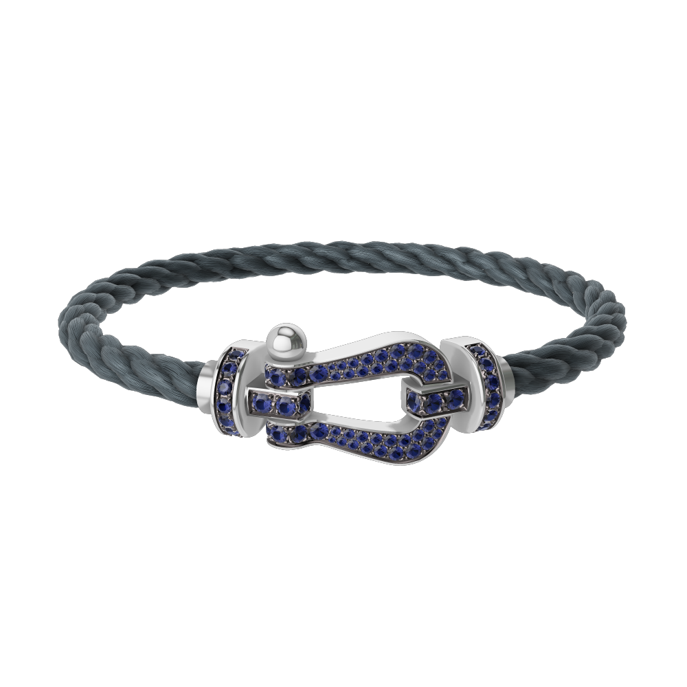 FRED FORCE 10 BRACELET Stainless steel and gold plating WHITE GOLD AND BLUE SAPPHIRES LARGE MODEL