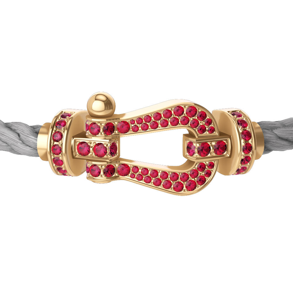 FRED FORCE 10 BRACELET Stainless steel and gold plating YELLOW GOLD AND RUBIS LARGE MODEL