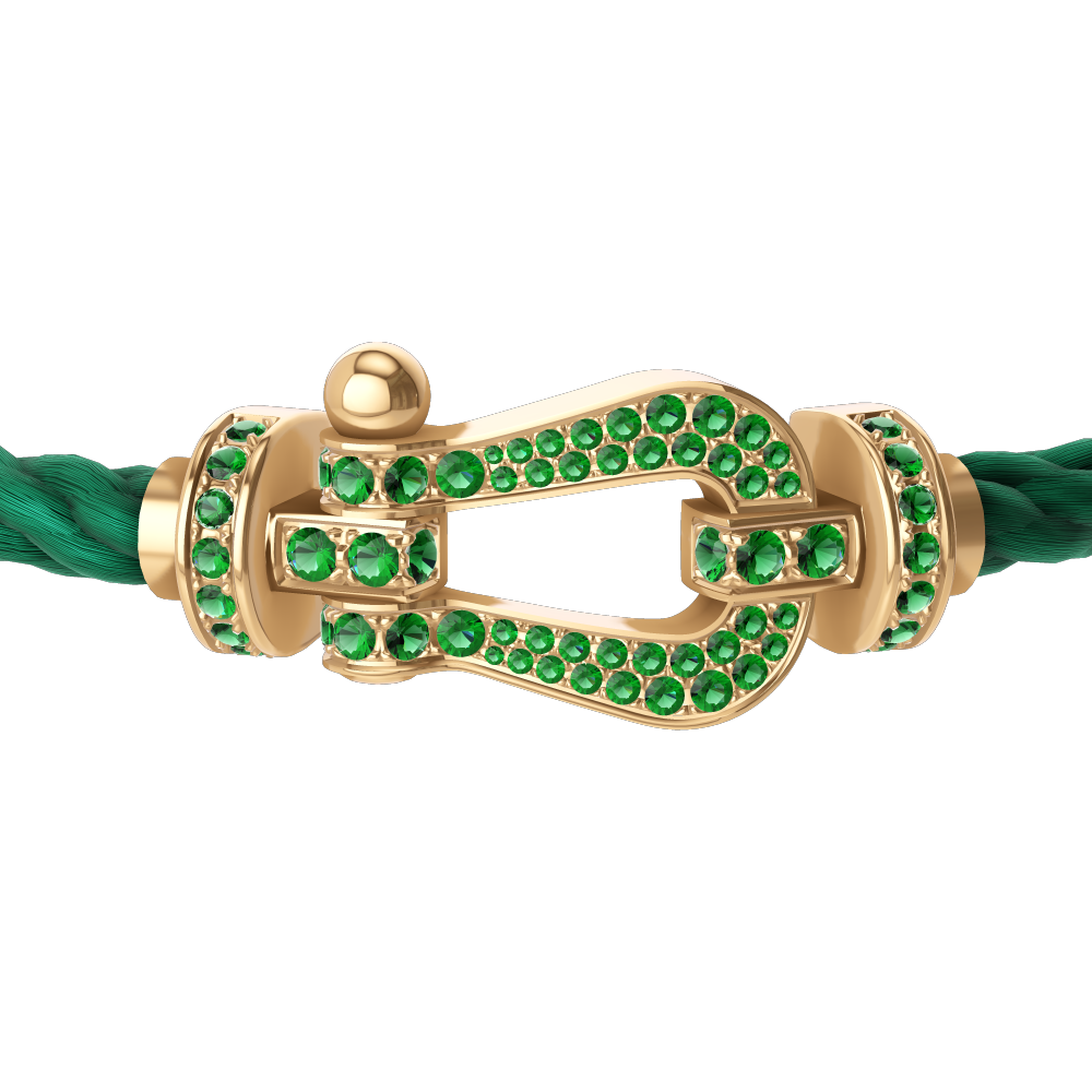 FRED FORCE 10 BRACELET Stainless steel and gold plating YELLOW GOLD AND EMERALDS LARGE MODEL