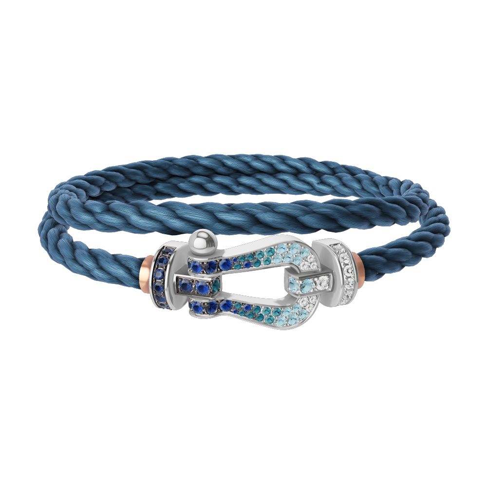 FRED FORCE 10 BRACELET LARGE MODEL Stainless steel and gold plating WHITE GOLD DIAMOND PAVED AND COLORED STONES