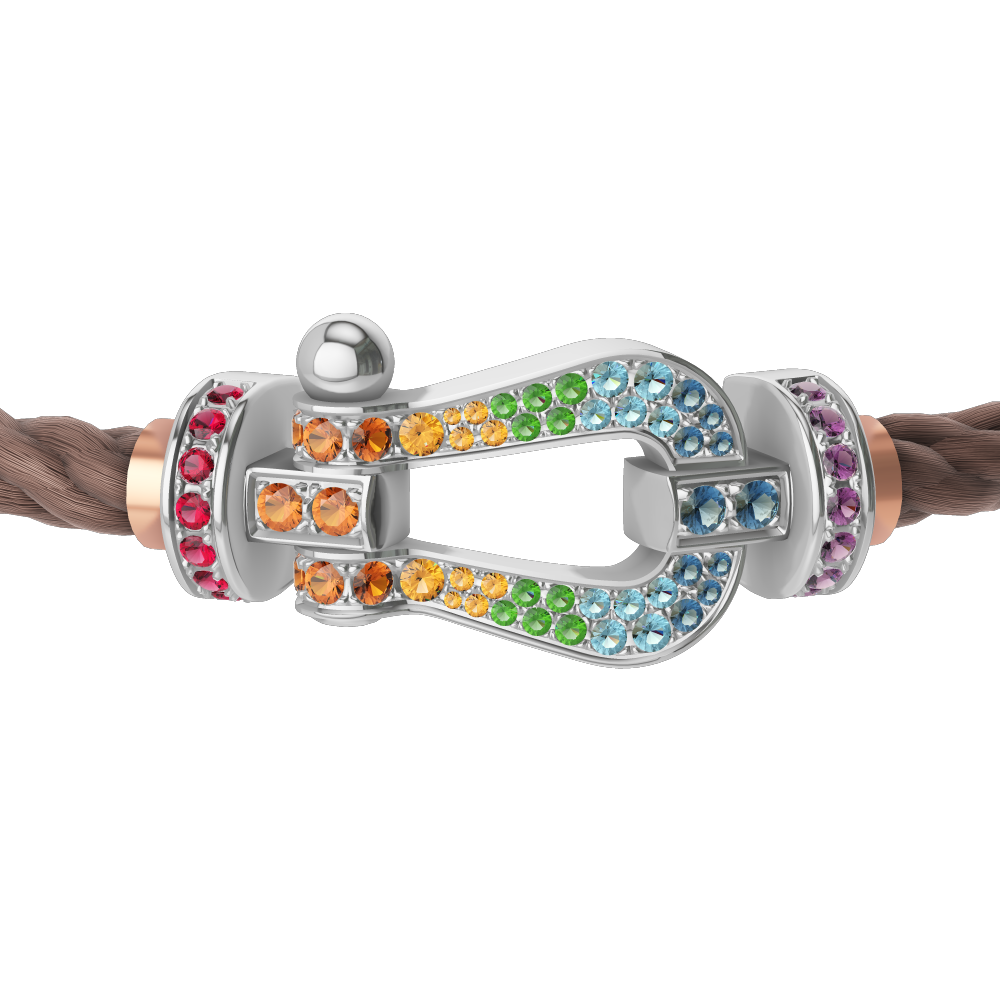 FRED FORCE 10 BRACELET Stainless steel and gold plating WHITE GOLD AND COLORED STONES LARGE MODEL