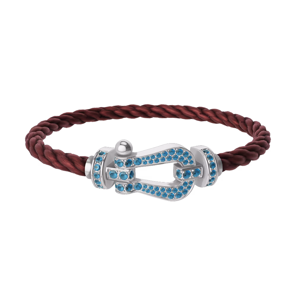 FRED FORCE 10 BRACELET LARGE MODEL Stainless steel and gold plating WHITE GOLD BLUE TOPAZ PAVED