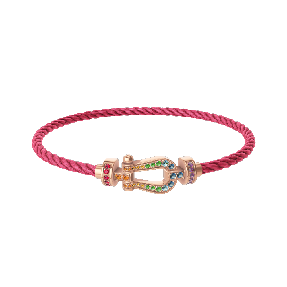FRED FORCE 10 BRACELET Stainless steel and gold plating PINK GOLD AND COLORED STONES MEDIUM MODEL