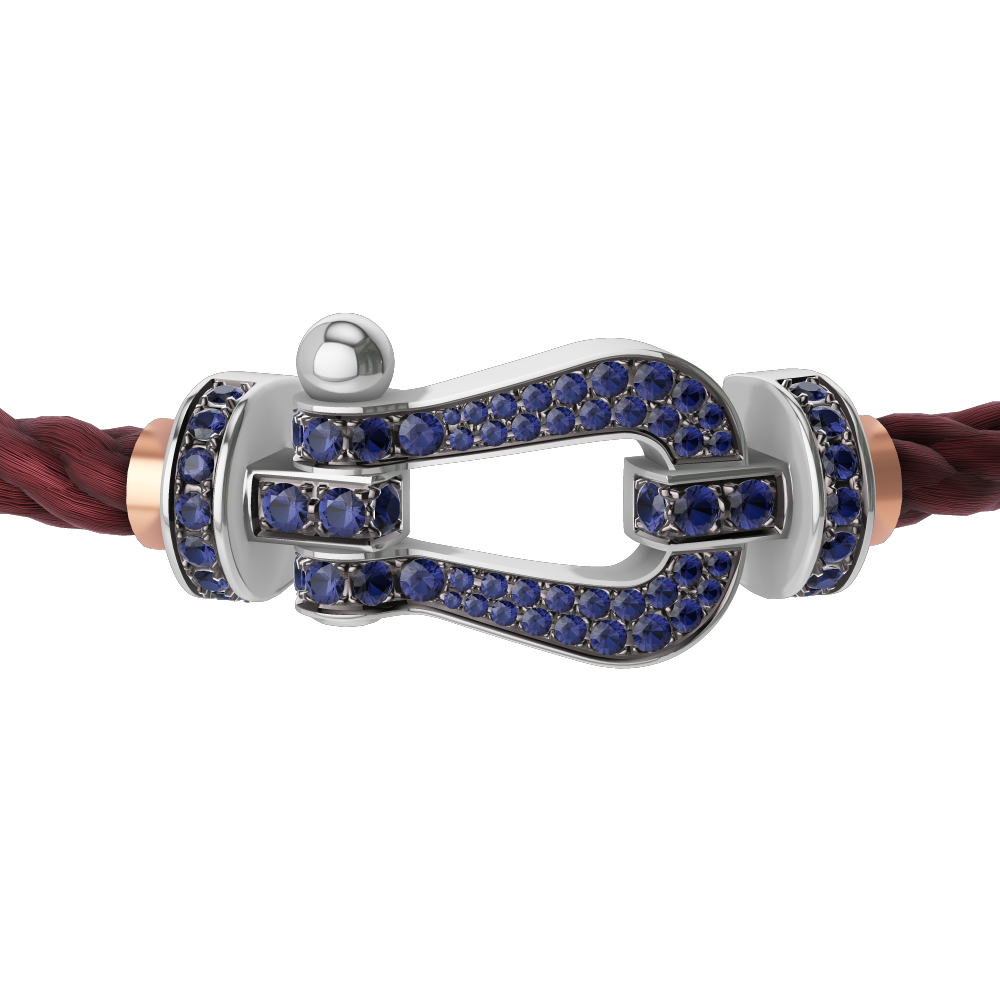 FRED FORCE 10 BRACELET Stainless steel and gold plating WHITE GOLD AND BLUE SAPPHIRES LARGE MODEL