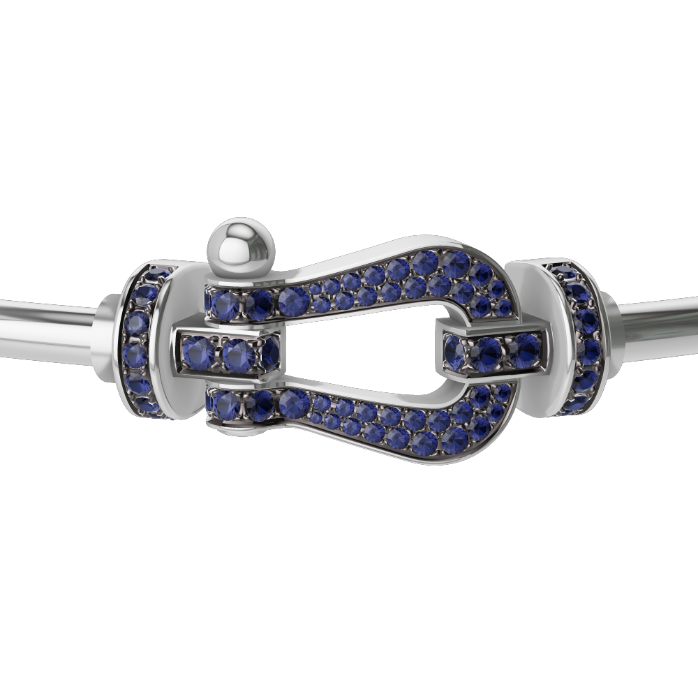FRED FORCE 10 BRACELET Stainless steel and gold plating WHITE GOLD AND BLUE SAPPHIRES LARGE MODEL